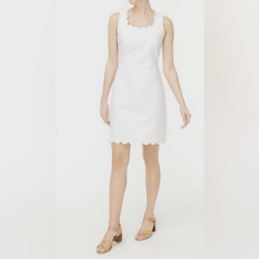 NWT J. Crew Factory Scalloped Basketweave Square Neck Dress - White - Size 0